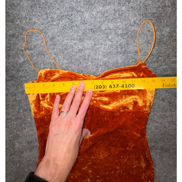 Urban Outfitters Crushed Velvet Bodycon Mini Dress Ruched Bust Burnt Orange S - Picture 6 of 9